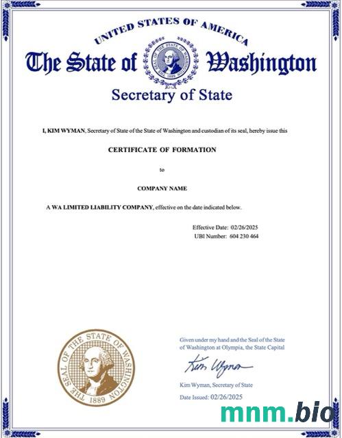 Certyfikat USA formation Word i szablon PDF
